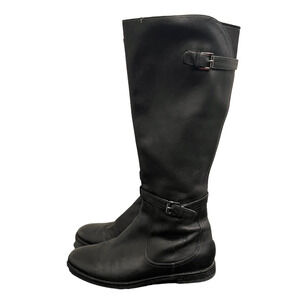 Cole Haan Leather Petra Full Zip Side Tall Boots Buckle Black Womens Size 6B